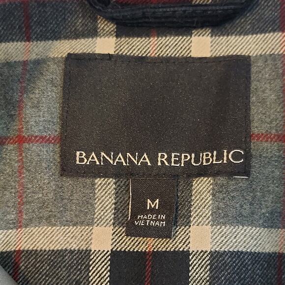 Banana Republic Jacket Mens Medium Full Zip Plaid Lined Elbow Patch - Picture 4 of 8